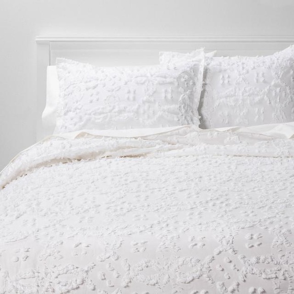 Threshold Clipped Chenille White Queen Duvet Cover Set 3pc Textured